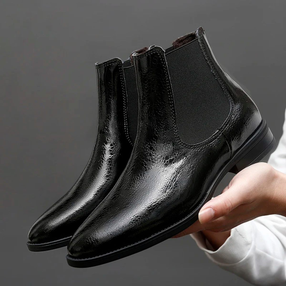 Men's Leather Chelsea Boots Elastic Sides Black - VibreMode