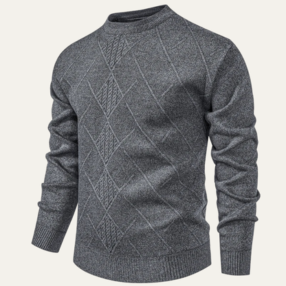 Men's Crew Neck Knit Sweater Warm Diamond Pattern