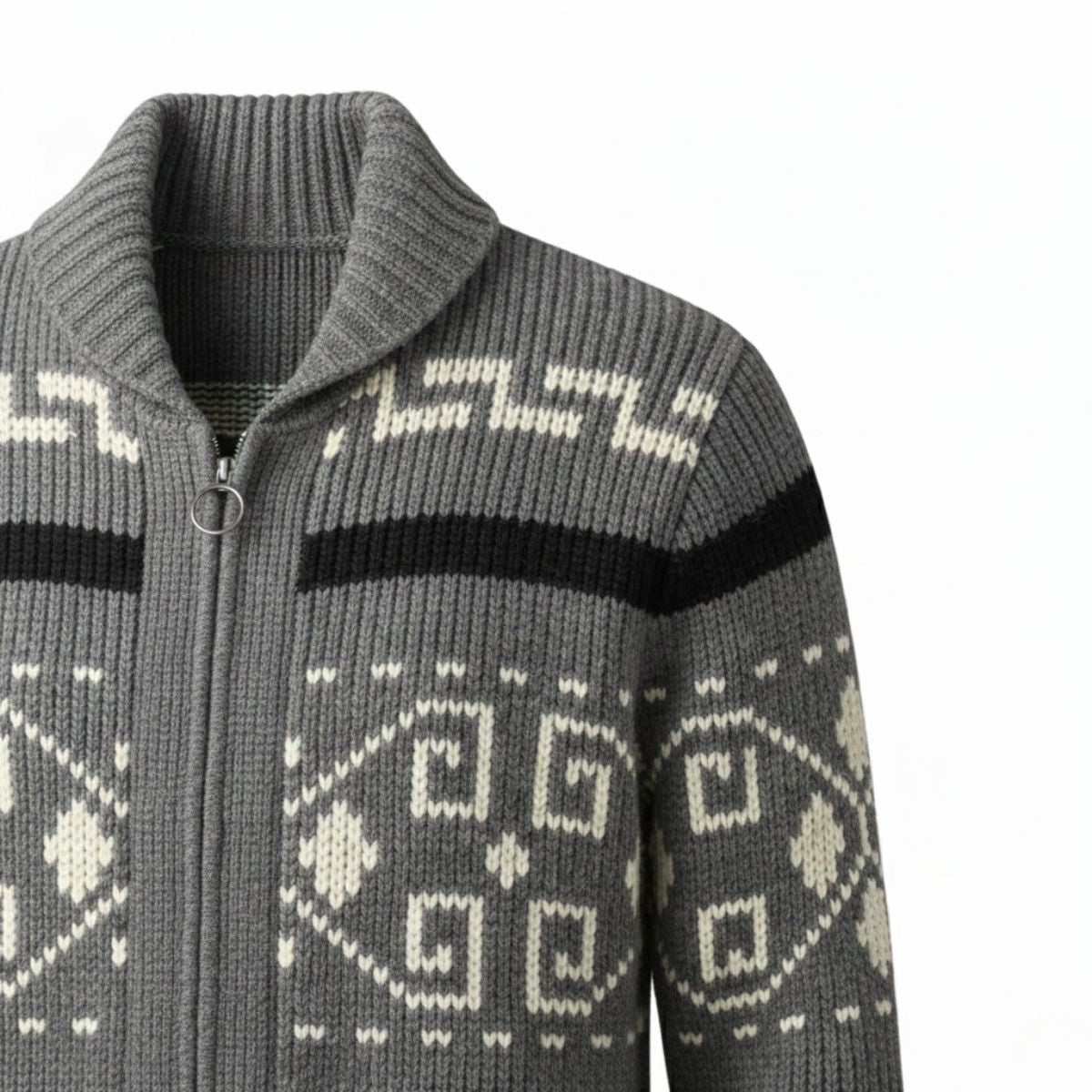 Men's Vintage Knit Cardigan Shawl Collar Thick Wool Beige