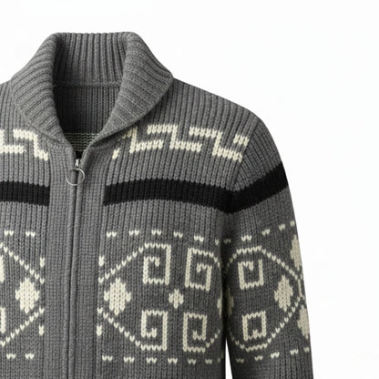 Men's Vintage Knit Cardigan Shawl Collar Thick Wool Beige