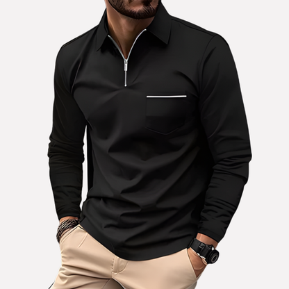 Men's Polo Shirt Long-Sleeve Cotton Chest Pocket