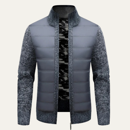 Men's Quilted Puffer Jacket Zip Up Knit Winter Black