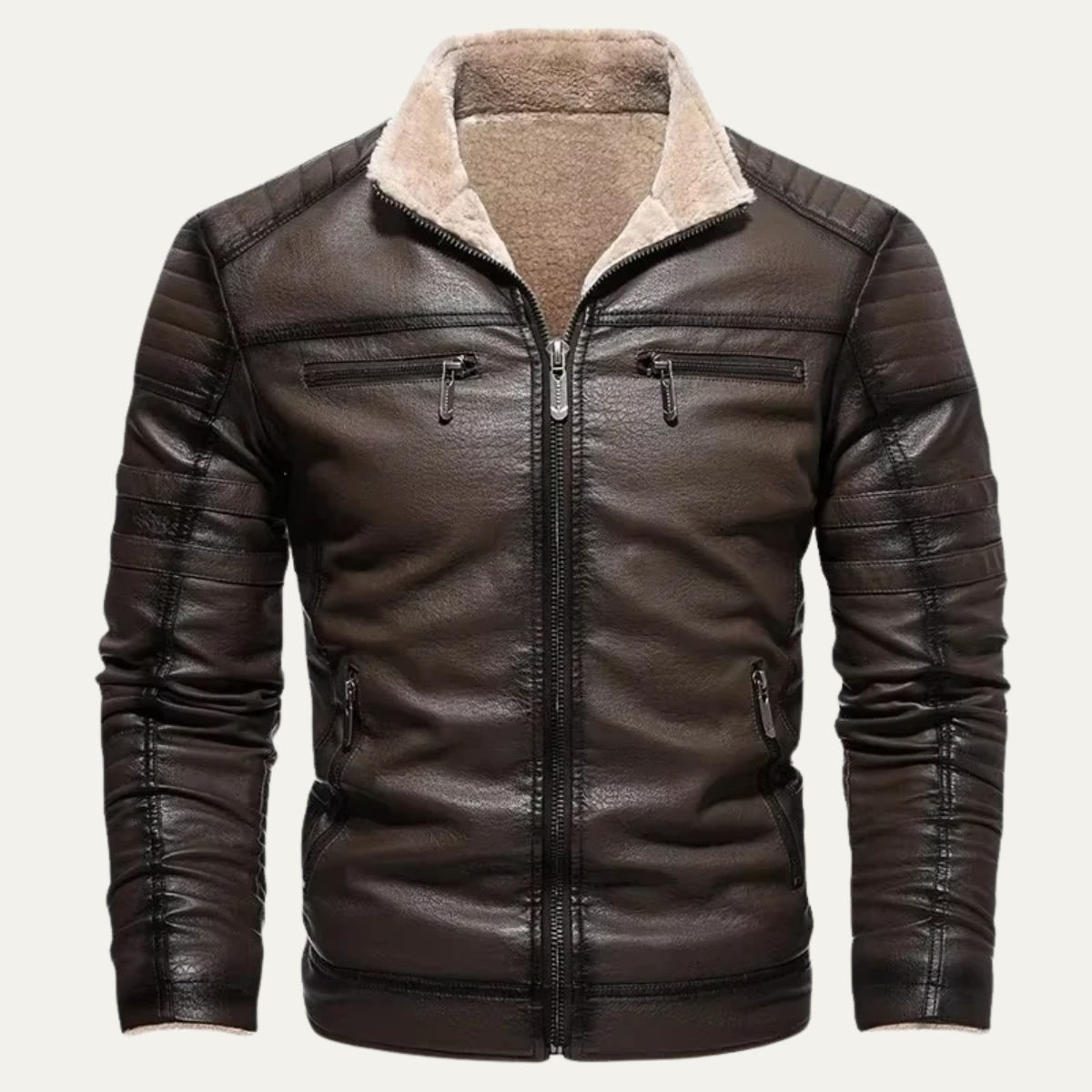 Men's Leather Jacket Shearling Lined Brown - VibreMode