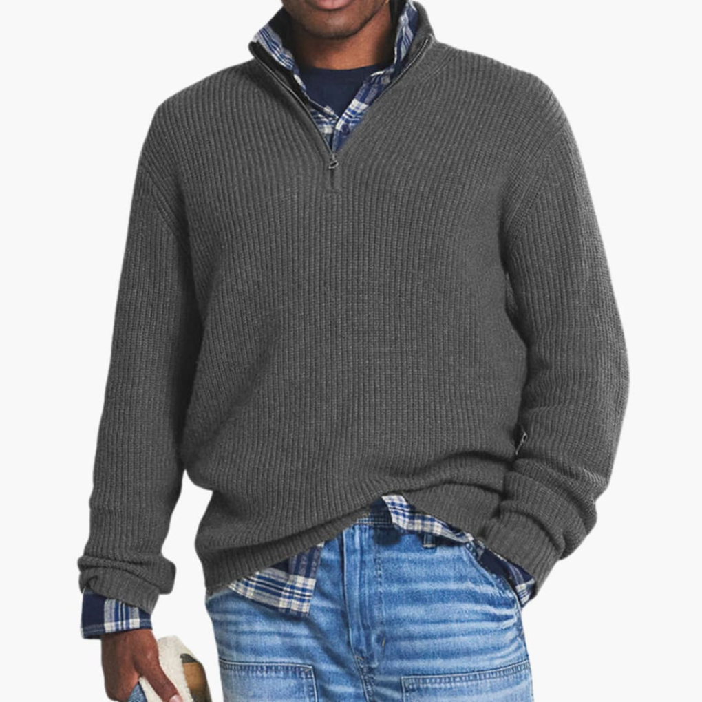 Men's Ribbed Knit Pullover Half-Zip