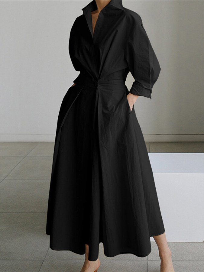 Ladies Chic Button Waist Midi Dress