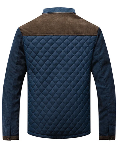 Men's Quilted Snap Jacket Stand-Up Collar Contrast Shoulder Panels