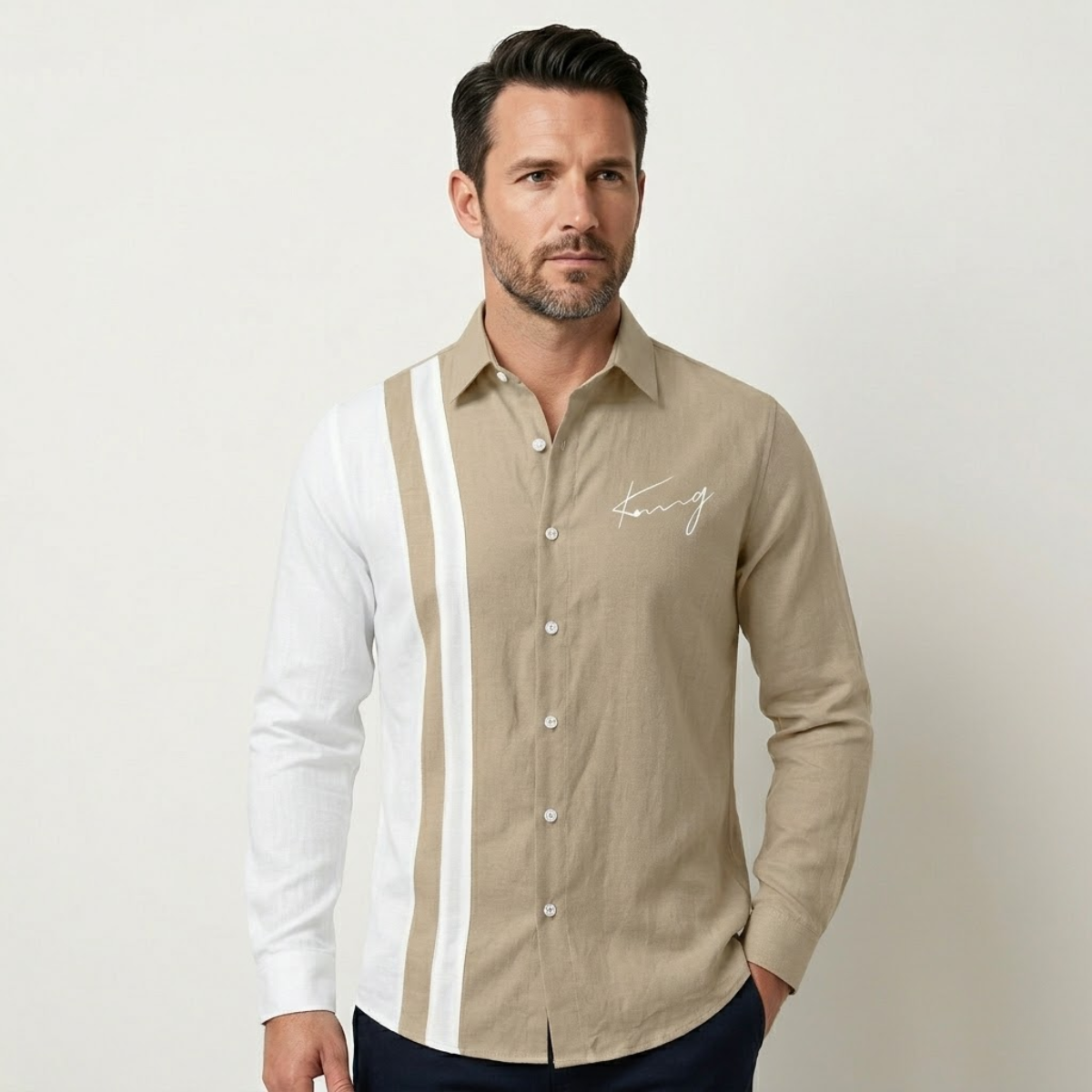 Men's Color Block Striped Dress Shirt