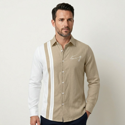 Men's Color Block Striped Dress Shirt
