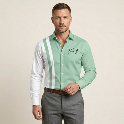 Men's Color Block Striped Dress Shirt