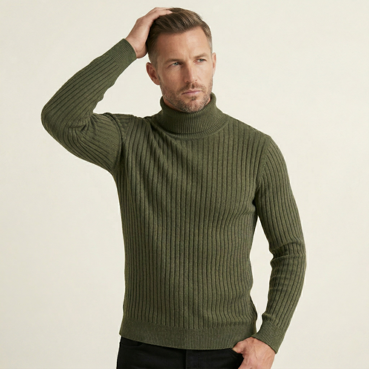 Men's Slim Fit Turtleneck Sweater Ribbed Knit