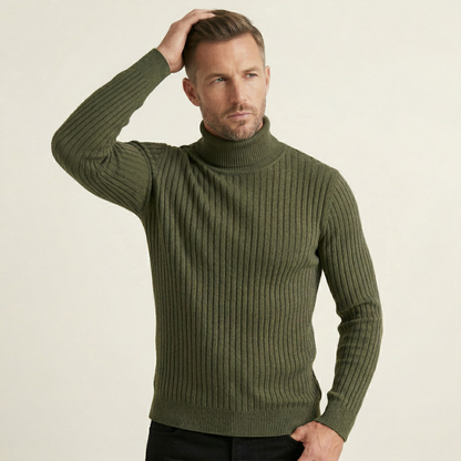 Men's Slim Fit Turtleneck Sweater Ribbed Knit