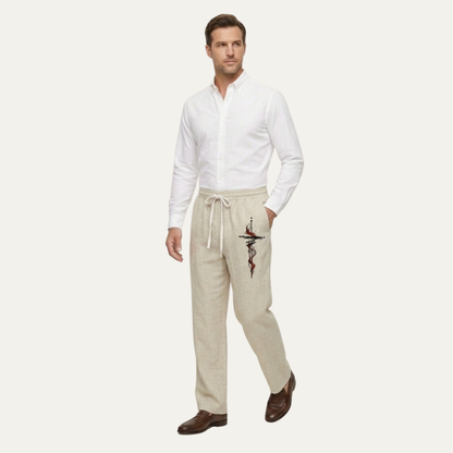 Men's Linen Wide Leg Pants Lightweight Relaxed Fit Beige