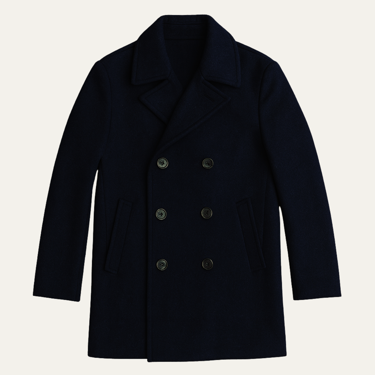 Men's Wool Peacoat Double Breasted Navy Blue - VibreMode
