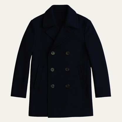 Men's Wool Peacoat Double Breasted Navy Blue - VibreMode