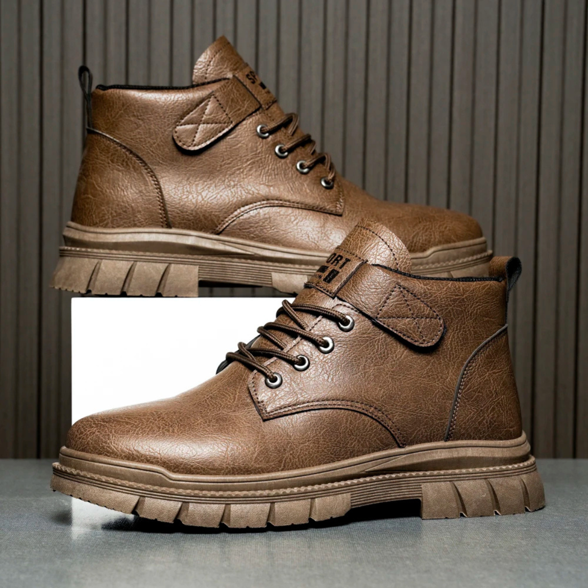 Men's Leather Ankle Boots Rugged Lace Up Outdoor
