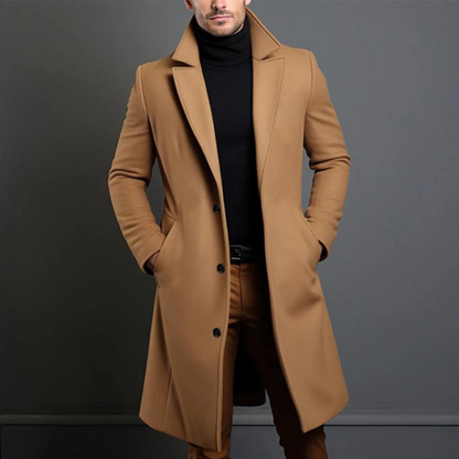 Men's Tailored Overcoat Knee-Length Elegant Wool Black - VibreMode