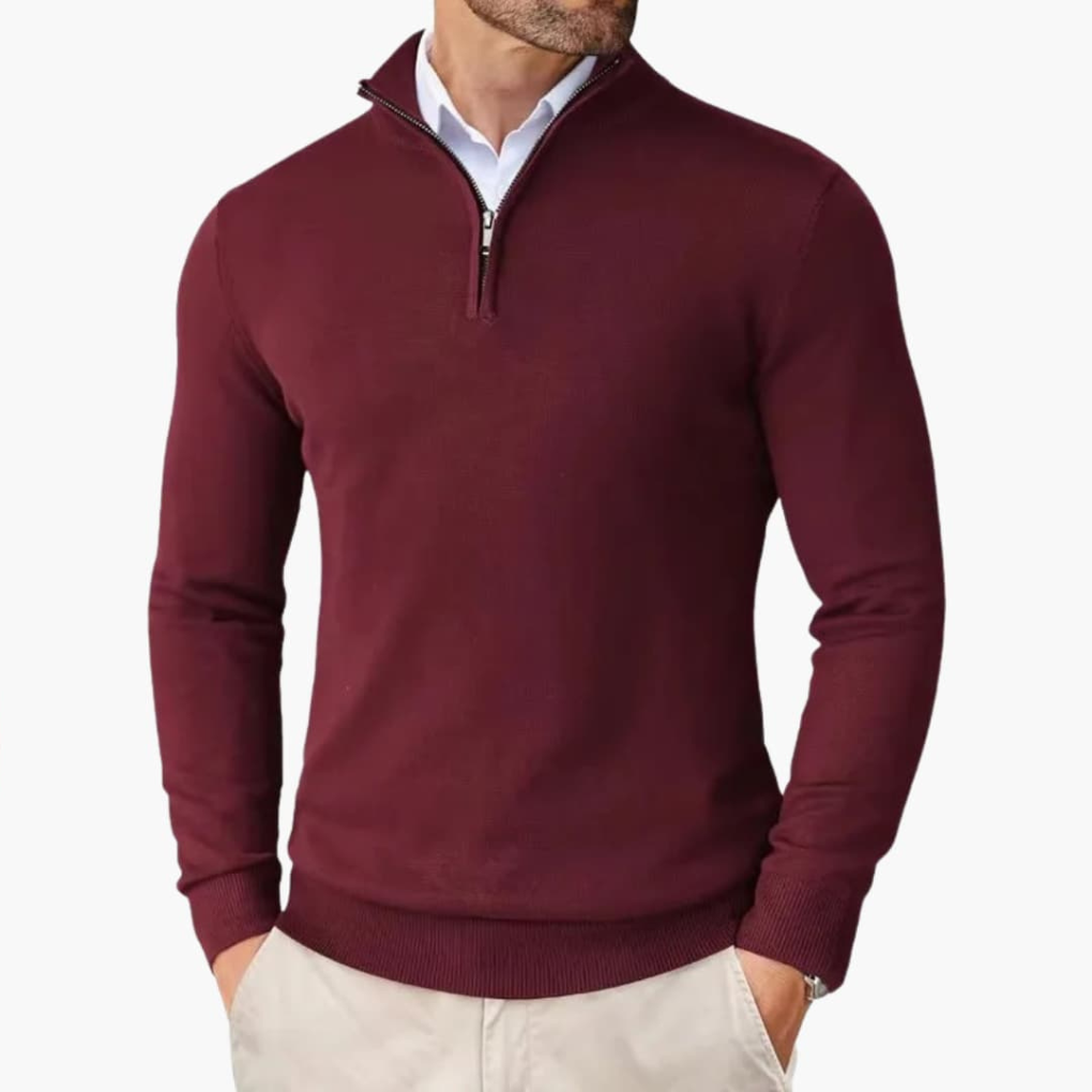 Men's Quarter Zip Pullover Ribbed Hem
