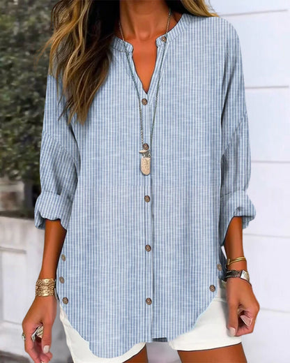 Chic Women's Striped Button Down Blouse Top
