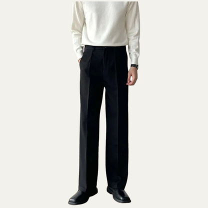 Men's Black Pleated Wide Leg Dress Pants