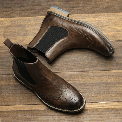 Monopoli Men's Chelsea Boots Leather Brogue Black