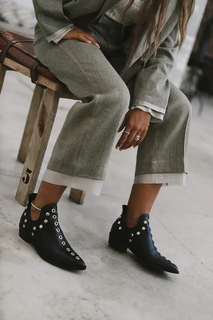 Women's Pointed Toe Ankle Boots Stud Detail