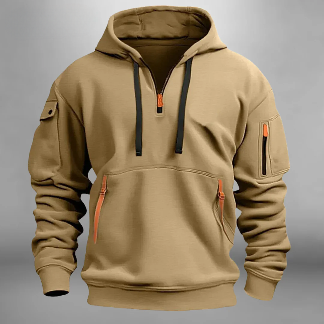 Men's Quarter Zip Hoodie Multi Pocket