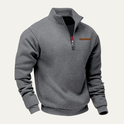 Men's Half Zip Sweater Warm Stand Collar Silver
