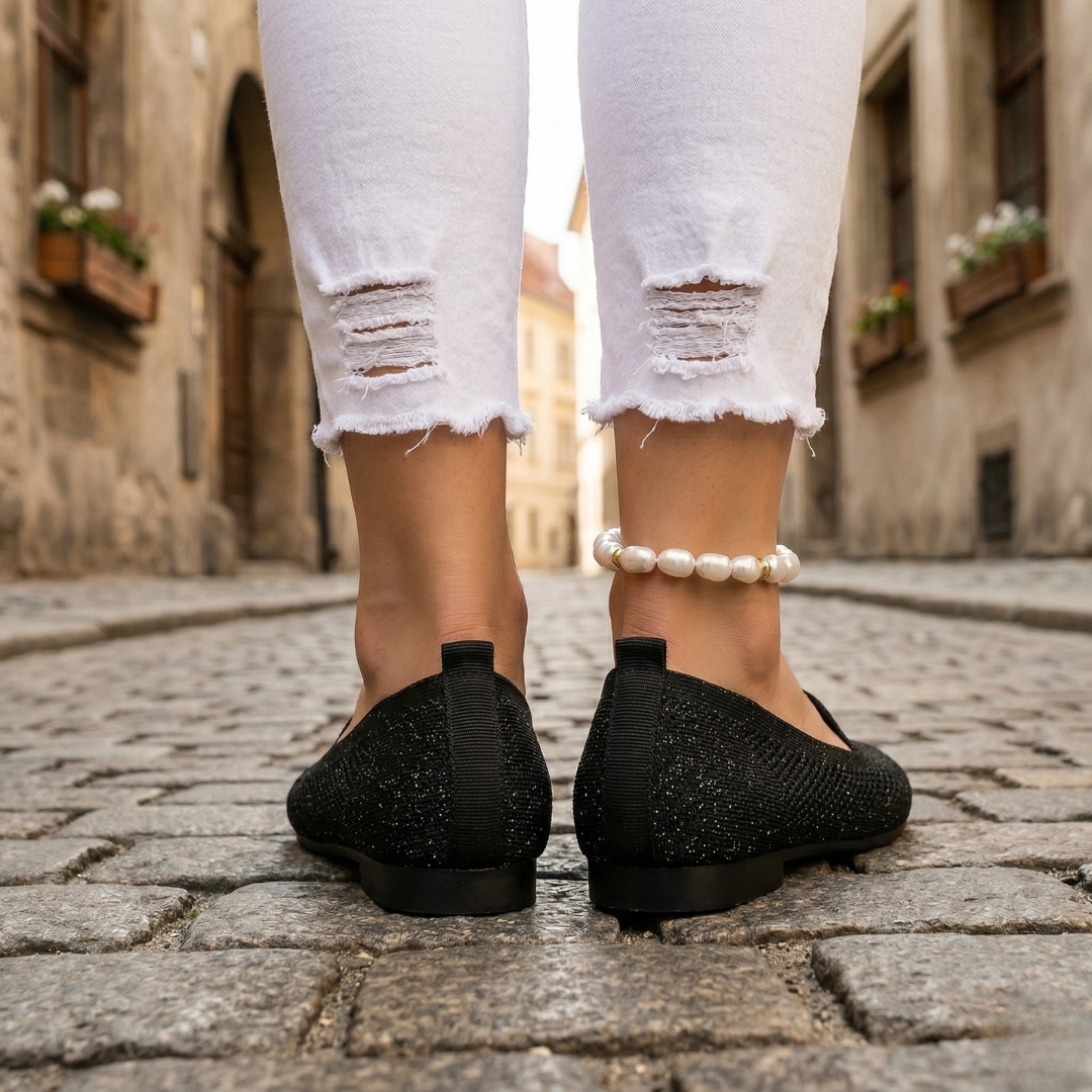 Women’s Glitter Slip On Flats Square Toe Casual Ballet Shoes