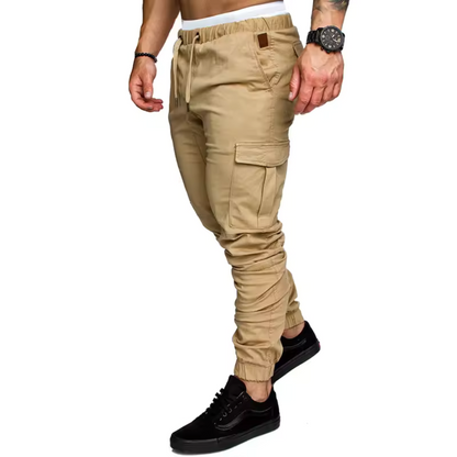 Men's Cargo Joggers Multi-Pocket Cotton Black