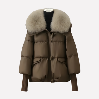Women's Puffer Jacket Faux Fur Collar - VibreMode