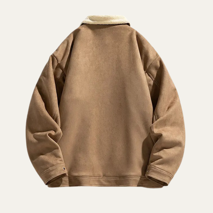 Men's Suede Sherpa Jacket Fleece Lined Shearling Collar