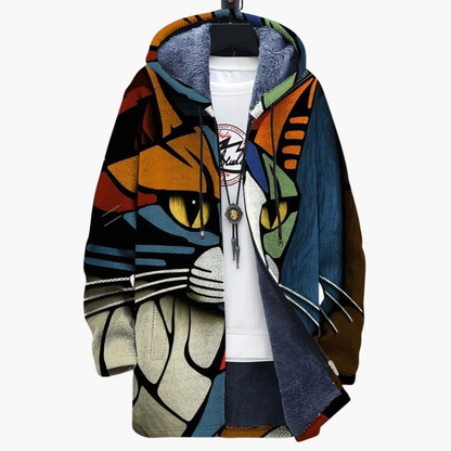 Unisex Hooded Zip Cardigan Cat Print