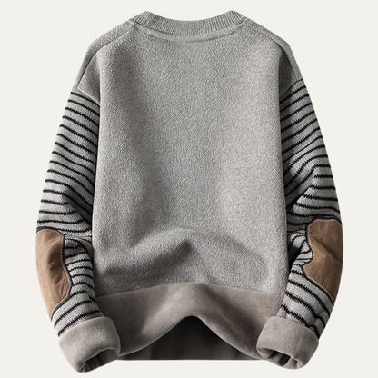 Men's Patchwork Knit Sweater Warm Winter Round Neck
