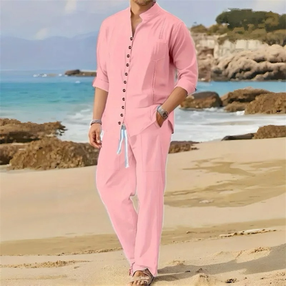 Men's Cotton Linen Two Piece Shirt Set