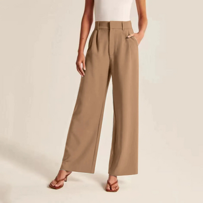 Women's High Waisted Linen Trousers Pleated Beige