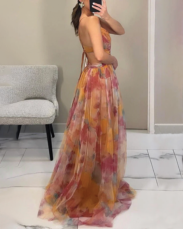 Red Floral Long Summer Dress