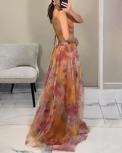 Red Floral Long Summer Dress