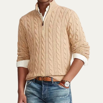 Men's Knitted Half Zip Sweater Mock Neck