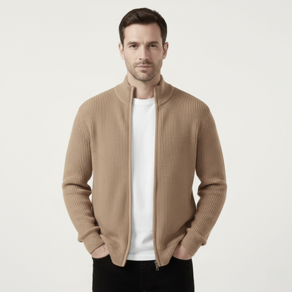 Men's Knit Cardigan Sweater Zip Front Collar Stand