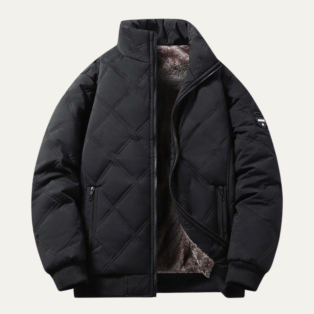 Men's Quilted Jacket Windproof Thermal Padded Fleece Lining Coat - VibreMode