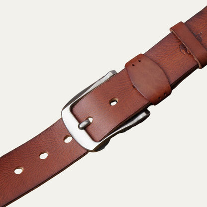 Men's Leather Belt Vintage Cowhide Classic Buckle Brown