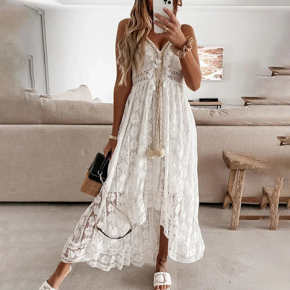 Boho Lace Tie Dress with Tassels