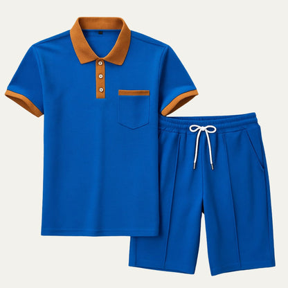 Men's Cotton Polo Shorts Set Vintage Style