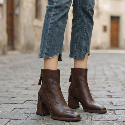 Ankle Boots Block Heel Square Toe Women