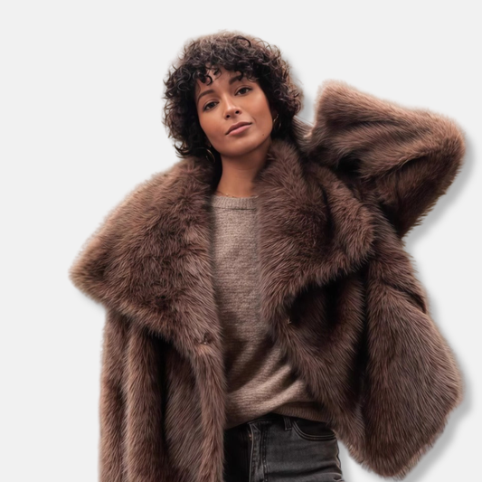 Women's Fur Coat Oversized Collared Button Front - VibreMode