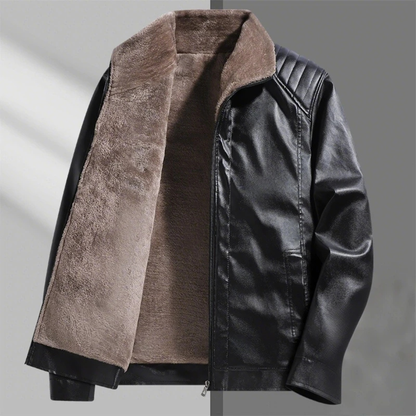 Men's Leather Jacket Fleece Lined Zip Up Coat