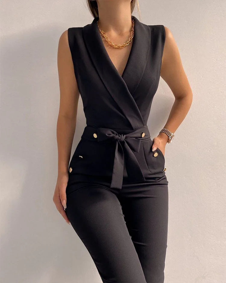 Women's Sleeveless V-Neck Jumpsuit - VibreMode