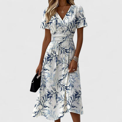 Elegant Floral V-Neck Midi Dress for Women