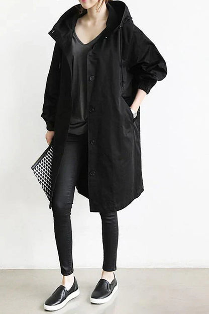 Women's Oversized Hooded Trench Coat Waterproof Button Up Beige
