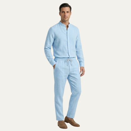 Men's Cotton Linen Shirt And Pants Set